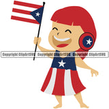 Puerto Rico Rican Cute Little Girl Flag Country World Nation Map Symbol Design Element Logo Clipart SVG