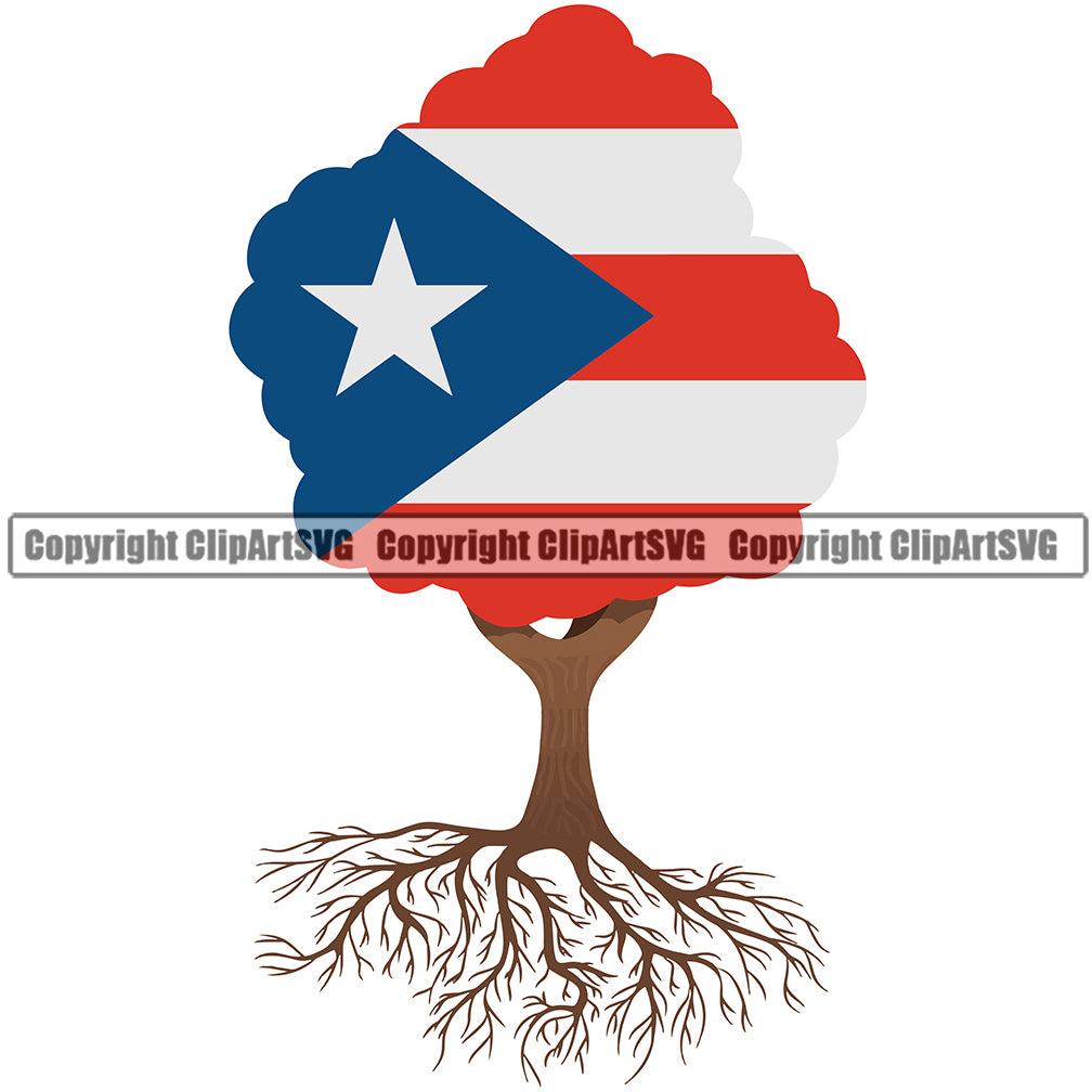 Puerto Rico Rican Tree Roots Family World Nation Map Home Flag Country Sign Symbol Design Element Logo Clipart SVG
