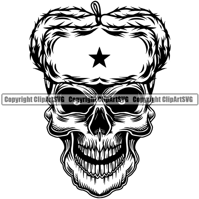 Black And White Skull Skeleton Head Wearing Ethnic Russian Hat Vector Design Element BW Death Head Skeleton Dead Face Horror Human Bone Evil Tattoo Grunge Scary Gothic Art Logo Clipart SVG