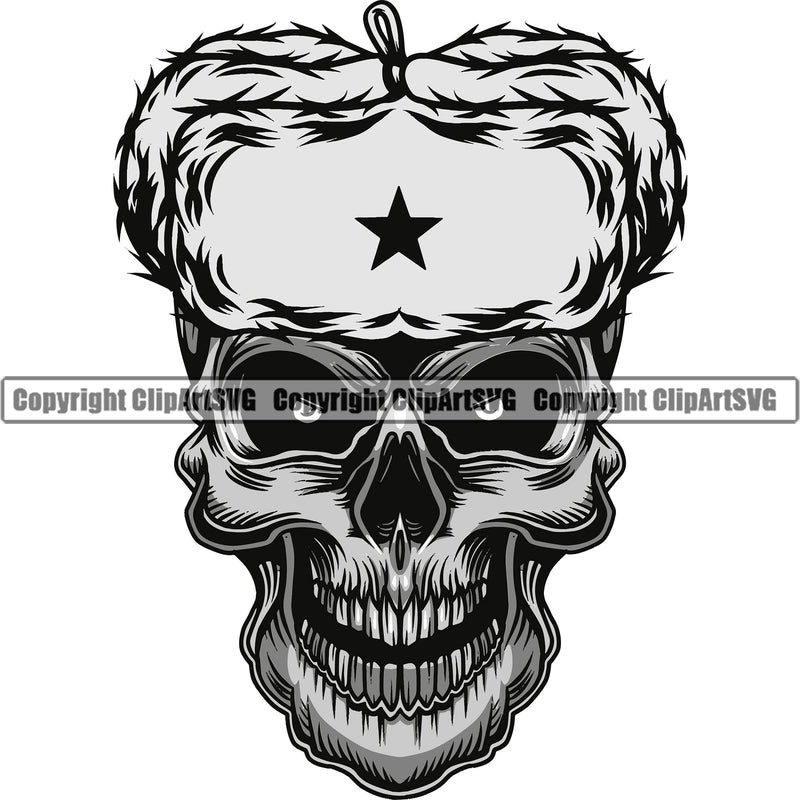 Black And White Skull Skeleton Head Design Element Death Head Skeleton Wearing Ethnic Russian Hat Dead Face Horror Human Bone Evil Tattoo Grunge Scary Gothic Art Logo Clipart SVG