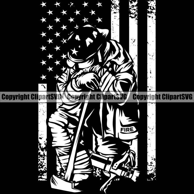 Firefighting Firefighter United States America American flag Design Element Fire Fighting Fireman Rescue Equipment Helmet Safety Danger Protection Department Hero Work Firemen Gear Flame Fighter Emergency Art Design Logo Clipart SVG