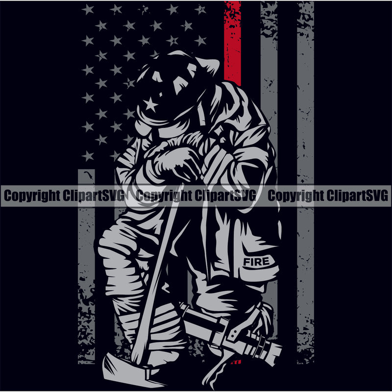 Firefighting Firefighter Fire United States America American Flag Design Element Man Fighting Fireman Rescue Equipment Helmet Safety Danger Protection Department Hero Work Firemen Gear Flame Fighter Emergency Art Design Logo Clipart SVG