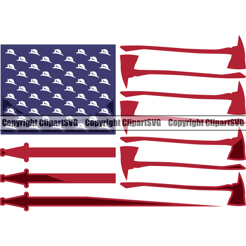 Firefighting Firefighter Fire Fighting Fireman United States America American flag Design Element Rescue Equipment Axe Helmet Safety Danger Protection Department Hero Work Firemen Gear Flame Fighter Emergency Art Design Logo Clipart SVG
