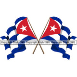 Country Flag Nation National Cuba Cuban Flag Pole Wavy Crossed Crossed Emblem Latin Latino Latina Spanish Caribbean Badge Symbol Icon Global Official Sign Logo Clipart SVG