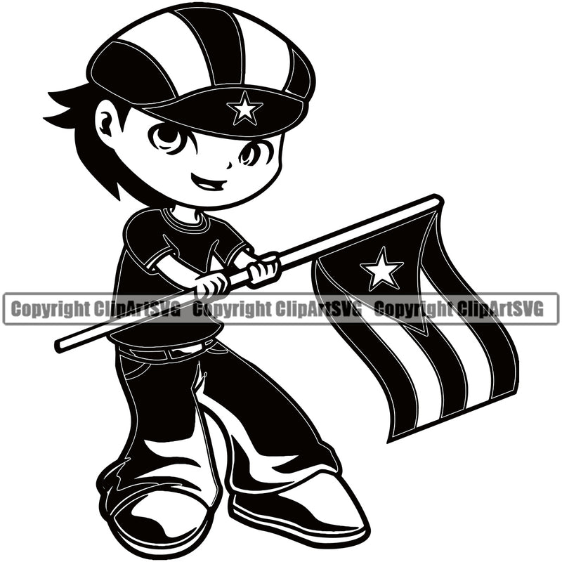 Country Flag Nation National Cuba Cuban Cute Little Boy Black Hair Flag Emblem Latin Latino Latina Design Element Spanish Badge Symbol Icon Global Official Sign Design Logo Clipart SVG