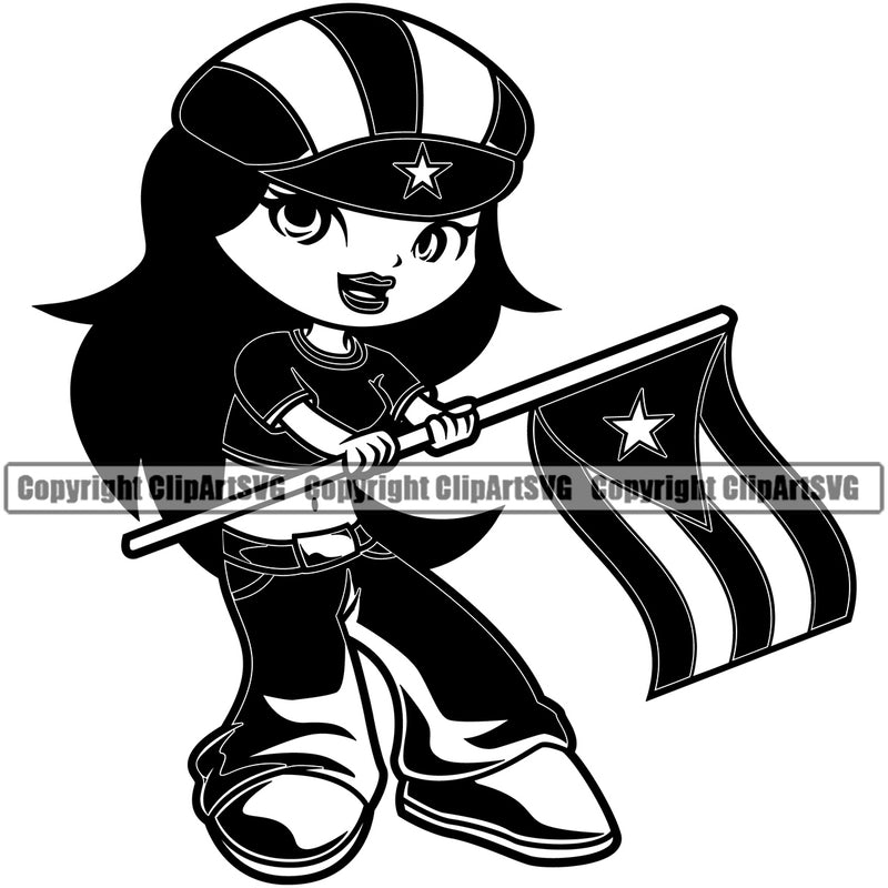 Country Flag Nation National Cuba Cuban Flag Cuba Cute Little Girl Black Hair Design Element Latin Latino Latina Spanish Caribbean Emblem Badge Symbol Icon Global Official Sign Design Logo Clipart SVG