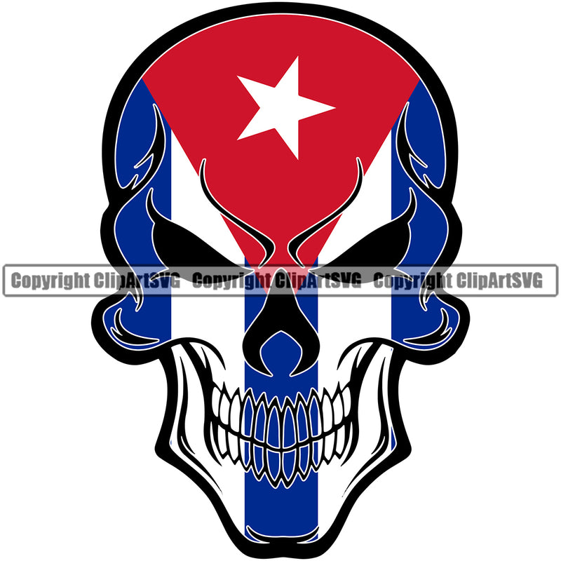 Country Flag Nation National Cuba Cuban Skull Skeleton Color Eyes Design Element Flag Emblem Latin Latino Latina Spanish Caribbean Symbol Icon Official Sign Design Logo Clipart SVG