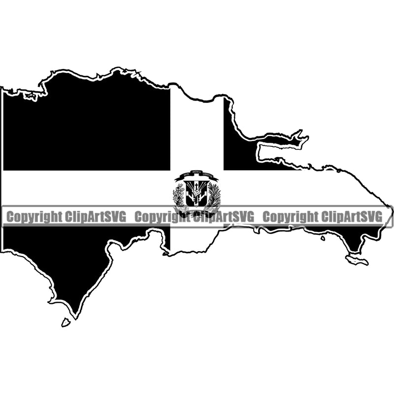 Country Map Nation National Dominican Republic Map Flag Black Color Design Element Emblem Badge Symbol Icon Global Latino Latina Spanish Caribbean Island Sign Design Logo Clipart SVG