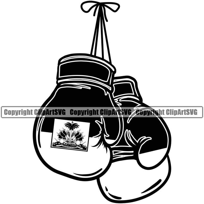 Country Map Boxing Gloves Black Color Design Element Nation National Haiti Haitian Flag Emblem Badge Symbol Icon Global Official Sign Design Logo Clipart SVG