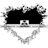 Country Map Nation National Haiti Haitian Flag Heart Splatter Black White Design Element Emblem Badge Symbol Icon Global Official Sign Logo Clipart SVG