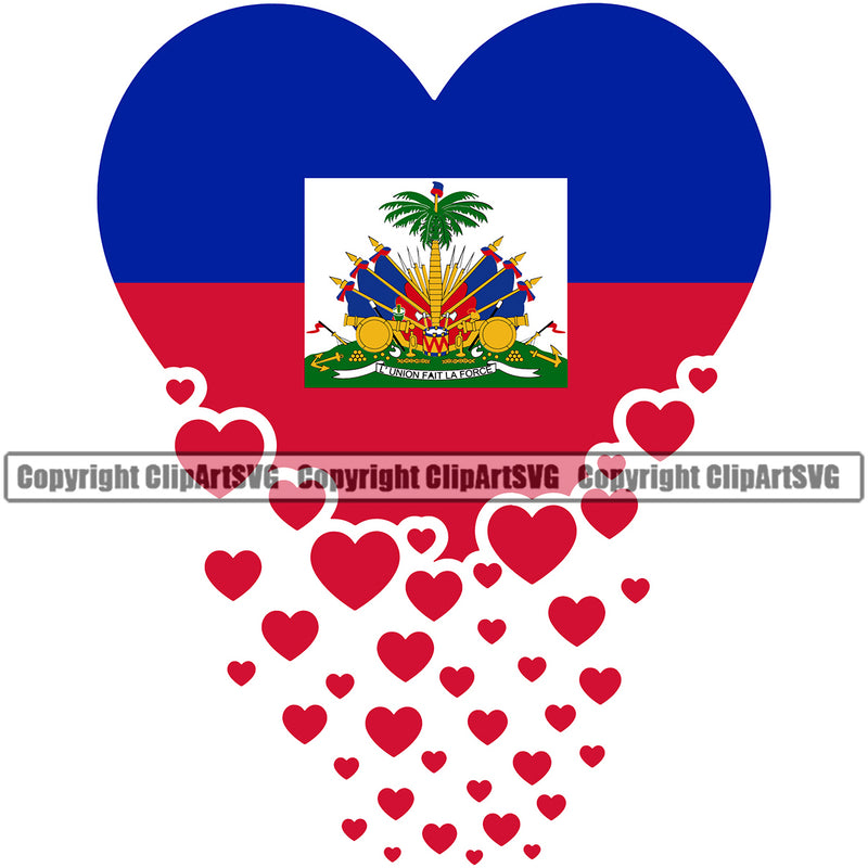 Country Map Nation National Haiti Hearts Falling Design Element Haitian Flag Color Emblem Badge Symbol Icon Global Official Sign Logo Clipart SVG