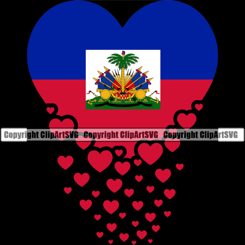 Country Map Nation National Haiti Haitian Color Hearts Falling Black Background Design Element Flag Emblem Badge Symbol Icon Global Official Sign Logo Clipart SVG