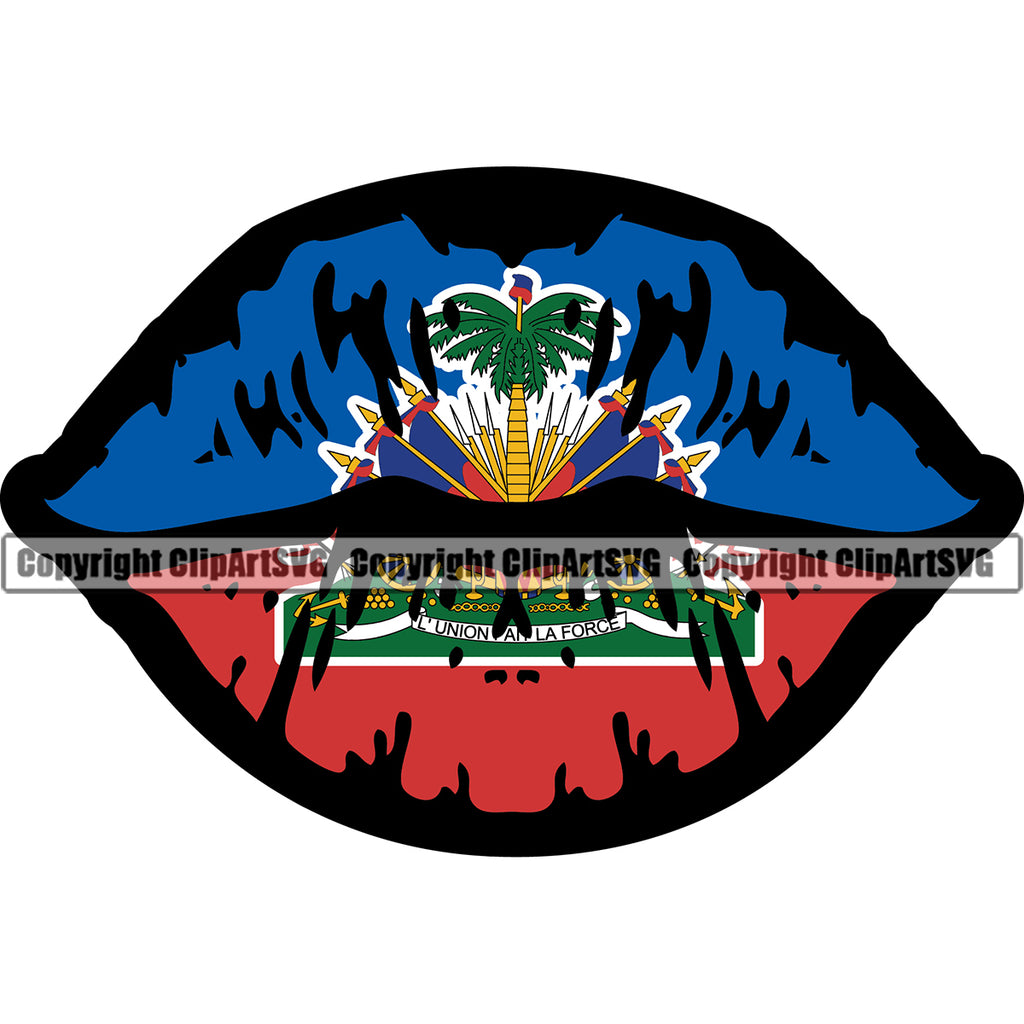 Country Map Nation National Haiti Color Lips Design Element Haitian Flag Emblem Badge Symbol Icon Global Official Sign Logo Clipart SVG