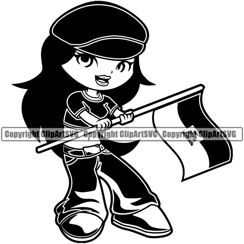 Country Map Nation National Haiti Haitian Cute Little Girl Black Hair Hand Flag Design Element Emblem Badge Symbol Icon Global Official Sign Logo Clipart SVG