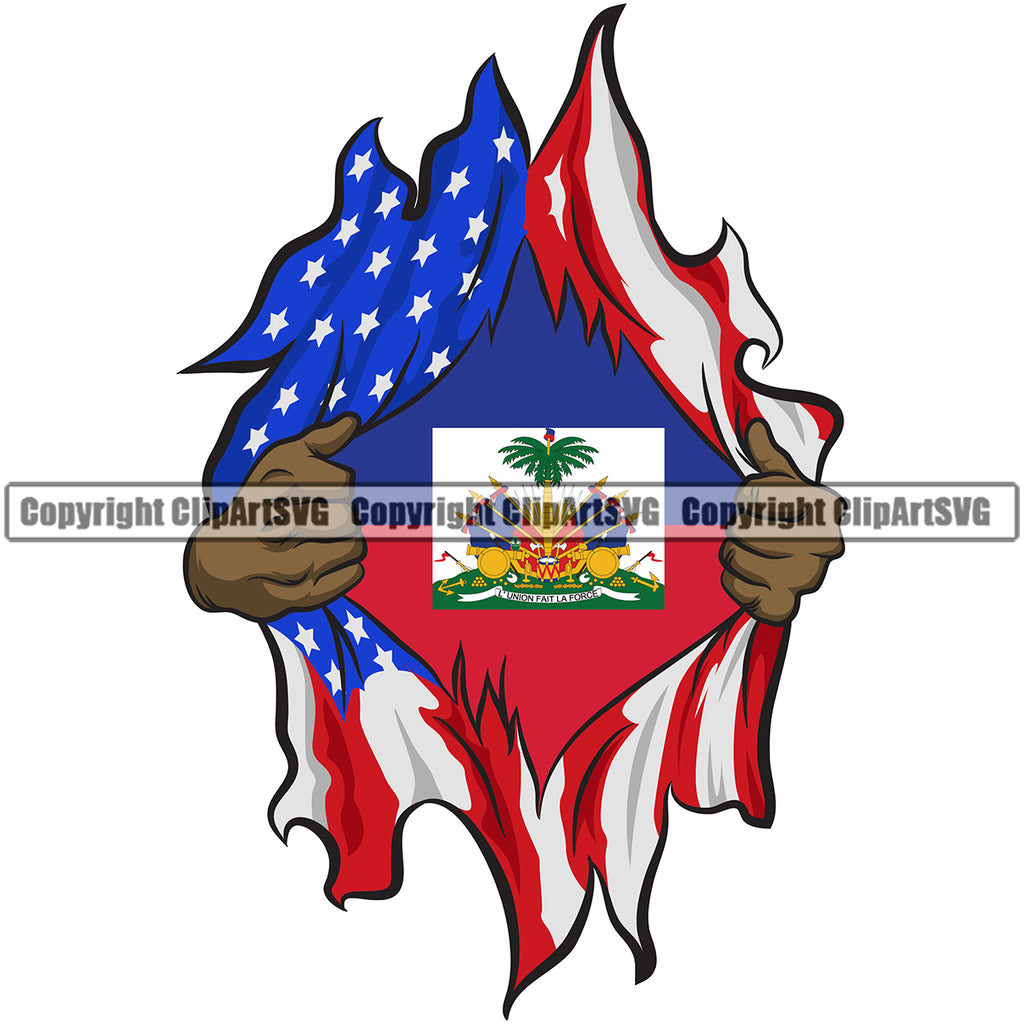 Country Map Nation National Haiti Haitian Hand Hands Rip Ripping Open Color USA United State Flag Design Element Emblem Symbol Icon Official Sign Logo Clipart SVG