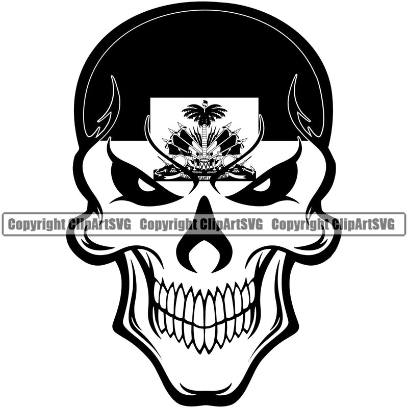 Country Map Nation National Haiti Haitian Skull Skeleton Red Eyes Design Element Flag Emblem Badge Symbol Icon Global Official Sign Logo Clipart SVG