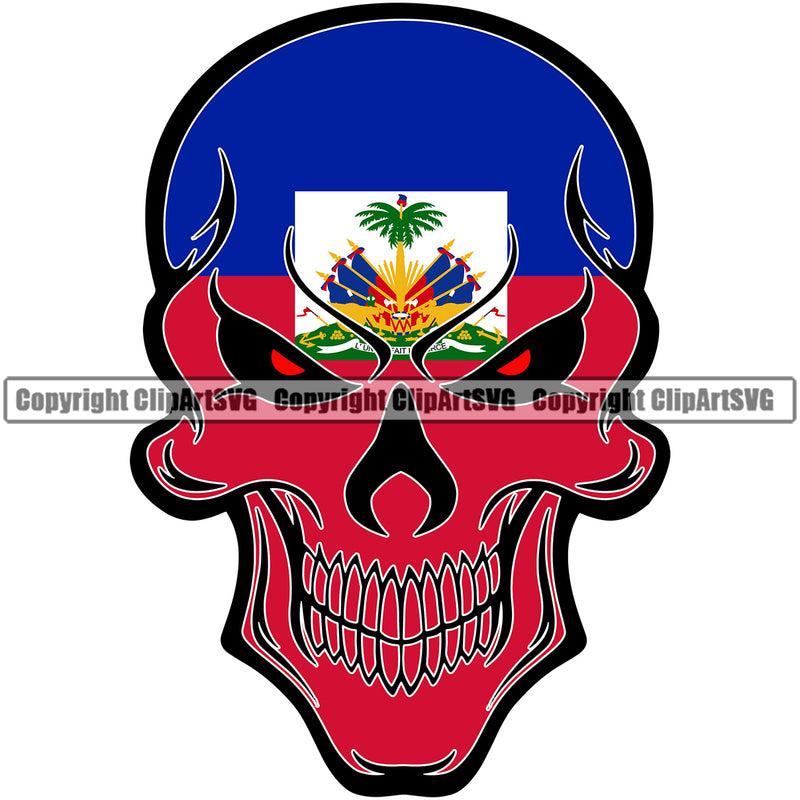 Country Map Nation National Haiti Haitian Skull Skeleton Red Face Design Element Smile Face Flag Emblem Badge Symbol Icon Global Official Sign Logo Clipart SVG