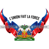 Country Map Nation National Haiti Haitian Lunion Fait La Force Quote Color Wings Text Design Element Flag Emblem Badge Symbol Icon Global Official Sign Logo Clipart SVG