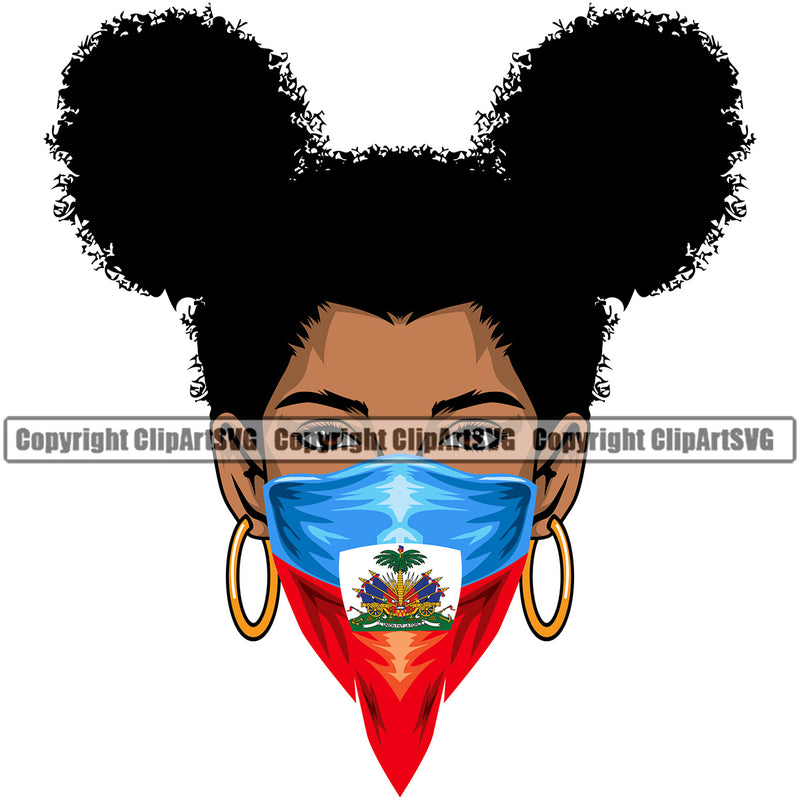 Country Map Nation National Haiti Woman Bandanna Hair Heart Color Mask Design Element Haitian Flag Emblem Badge Symbol Icon Global Official Sign Logo Clipart SVG