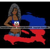 Country Map Nation National Haiti Woman In Red Map Black Background Design Element Haitian Flag Emblem Badge Symbol Icon Global Official Sign Logo Clipart SVG