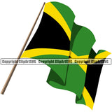 Country Map Nation National Color Flag Pole Wavy Design Element Emblem Badge Symbol Global Sign Jamaica Jamaican Rasta Reggae Rastafari Caribbean Island Logo Clipart SVG