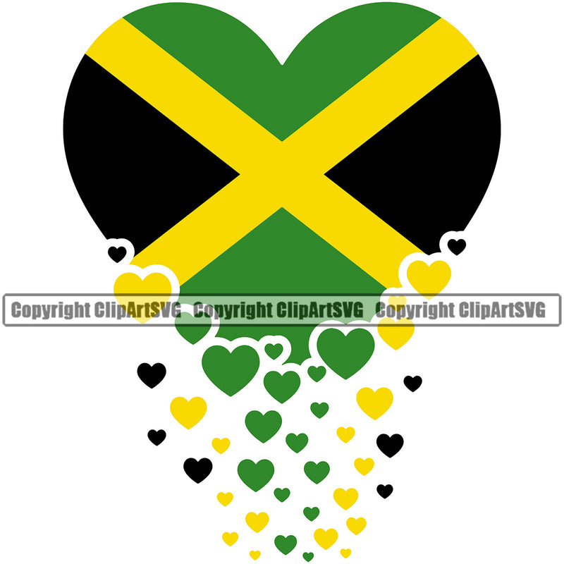 Country Map Nation National Design Element Flag Color Heart Falling Emblem Symbol Global Official Jamaica Jamaican Rasta Reggae Rastafari Caribbean Island Logo Clipart SVG