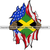 Country Map Nation National Jamaica Rip Open Shirt Color Design Element USA Flag United State Emblem Badge Symbol Jamaican Rasta Reggae Rastafari Caribbean Official Sign Logo Clipart SVG