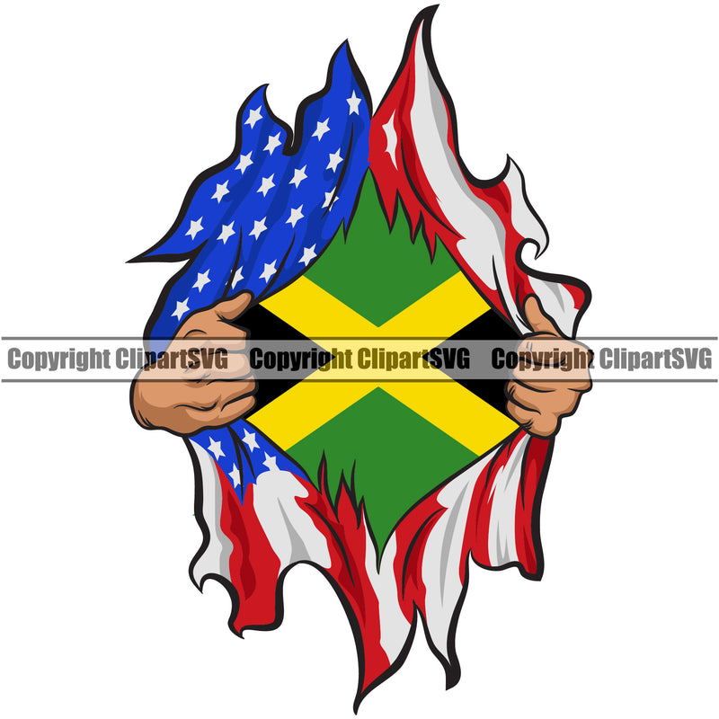 Country Map Nation National Jamaica Rip Open Shirt Color Design USA Flag United State Black Africa Cristian Emblem Badge Symbol Jamaican Rasta Reggae Rastafari Caribbean Global Official Sign Logo Clipart SVG