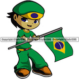 Country Flag Cute Little Boy Black Hair Brazil Map Nation National Brazilian Design Element Latin Latino Latina Spanish Emblem Badge Symbol Icon Global Official Sign Design Logo Clipart SVG