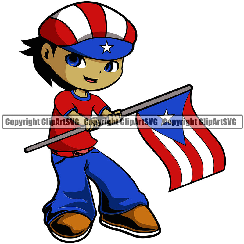 Country Flag Nation National Cute Little Boy Black Hair Cuba Cuban Flag Design Element Emblem Badge Icon Latina Spanish Caribbean Island Official Sign Design Logo Clipart SVG