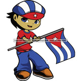 Country Flag Nation National Cuba Country Cute Little Boy Black Hair Flag Design Latin Latino Latina Spanish Caribbean Island Emblem Badge Symbol Icon Global Official Sign Design Logo Clipart SVG