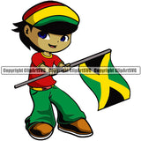 Country Map Nation National Cute Little Boy Black Hair Hand Flag Design Element Emblem Badge Jamaican Rasta Reggae Rastafari Caribbean Island Icon Global Official Sign Logo Clipart SVG