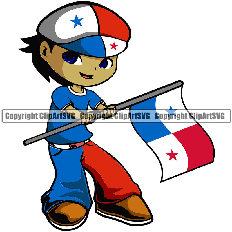 Country Map Nation National Cute Little Boy Black Hair Hand Flag Design Element Panama Panamanian Flag Emblem Badge Symbol Icon Global Official Sign Logo Clipart SVG