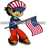 Country Map Nation National Emblem Cute Little Boy Black Hair Design Element United States Flag American USA US America Badge Symbol Icon Global Official Sign Design Logo Clipart SVG