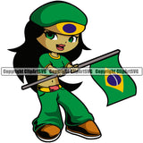 Country Flag Cute Little Girl Black Hair In Brazil Map Nation National Emblem Brazilian Latin Latino Latina Spanish Badge Design Element Symbol Icon Global Official Sign Design Logo Clipart SVG