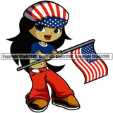 Country Map Nation National Emblem Cute Little Girl Black Hair Hand Holding Flag Design Element United States Flag American USA US America Badge Symbol Icon Global Official Sign Design Logo Clipart SVG