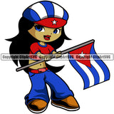 Country Flag Nation National Cute Little Girl Black Hair Design Element Cuba Cuban Flag Symbol Icon Latin Latino Latina Spanish Caribbean Official Sign Design Logo Clipart SVG