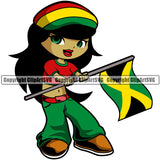 Country Map Nation National Flag Little Girl Black Hair Jamaica Design Element Jamaican Rasta Reggae Rastafari Caribbean Island Badge Symbol Global Official Sign Logo Clipart SVG