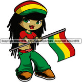 Country Map Nation National Color Flag Little Girl Black Hair Jamaica Design Element Jamaican Rasta Reggae Rastafari Caribbean Island Badge Symbol Icon Global Official Sign Logo Clipart SVG