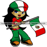 Country Map Nation National Cute Little Girl Black Hair Mexico Flag Color Design Element Emblem Badge Symbol Mexican Flag Latin Latino Latina Spanish Caribbean Island Global Official Sign Logo Clipart SVG