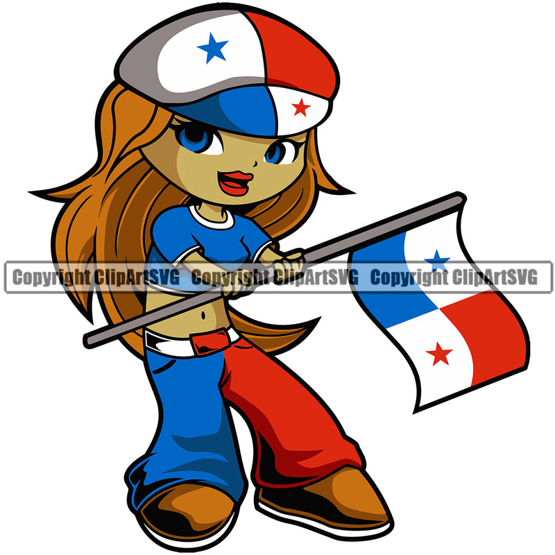 Country Map Nation National Cute Little Girl Blonde Hair Hand Flag Design Element Panama Panamanian Flag Emblem Badge Symbol Icon Global Official Sign Logo Clipart SVG