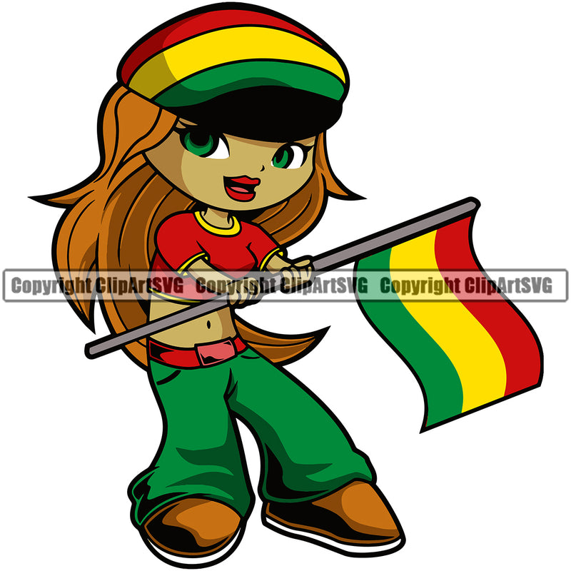Country Map Nation Cute Little Girl Blonde Hair Reggae Brown Hair Color Design Element Emblem Jamaican Rasta Reggae Rastafari Caribbean Island Flag Symbol Icon Global Official Sign Logo Clipart SVG