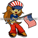 Country Map Nation National Cute Little Girl Blonde Hair Color Design Element Hand Holding Flag United States Flag American USA US America Badge Symbol Icon Global Official Sign Design Logo Clipart SVG