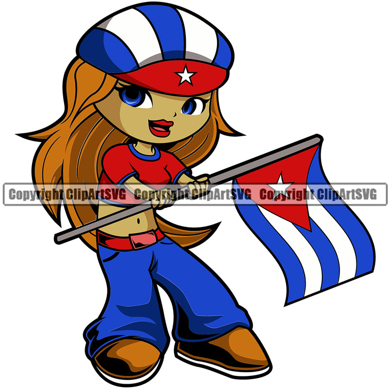 Country Flag Nation National Cute Little Girl Blonde Hair Cuba Design Element Flag Emblem Badge Symbol Global Latin Latino Latina Spanish Caribbean Sign Design Logo Clipart SVG