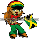 Country Map Nation National Cute Little Girl Blonde Hair Jamaica Brown Hair Design Element  Jamaican Rasta Reggae Rastafari Caribbean Island Badge Symbol Global Official Sign Logo Clipart SVG