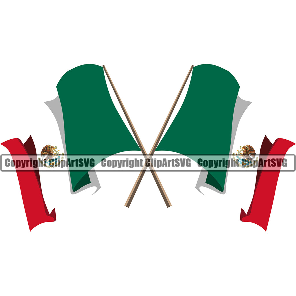 Country Map Nation Mexican Pole Wavy Flag Crossed Color Design Element Emblem Badge Symbol Global Official Latin Latino Latina Spanish Caribbean Island Mexico Logo Clipart SVG