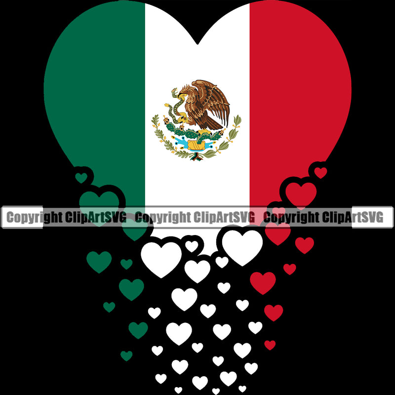 Country Map Nation National Hearts Falling Color Black Background Design Element Emblem Badge Symbol Mexican Flag Latin Latino Latina Spanish Caribbean Island Global Sign Logo Clipart SVG