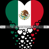 Country Map Nation National Hearts Falling Color Black Background Design Element Emblem Badge Symbol Mexican Flag Latin Latino Latina Spanish Caribbean Island Global Sign Logo Clipart SVG