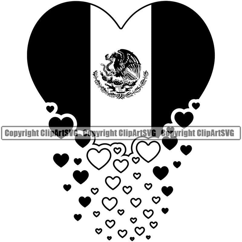 Country Map Nation Mexico Hearts Falling Design Element Emblem Badge Symbol Icon Global Official Mexican Flag Latin Latino Latina Caribbean Island Logo Clipart SVG