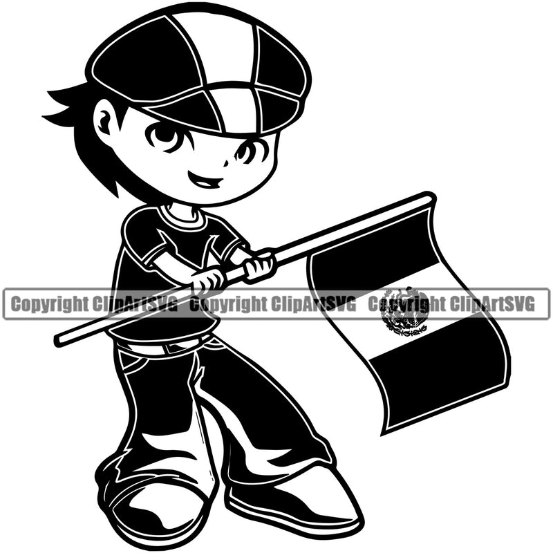 Country Map Nation National Cute Little Boy Black Hair Hand Flag Design Element Emblem Badge Mexican Flag Latin Latino Latina Spanish Caribbean Island Icon Global Official Sign Logo Clipart SVG